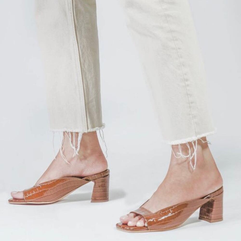 KAANAS Instanbul Croc-Embossed Leather Slide Sandal Coffee